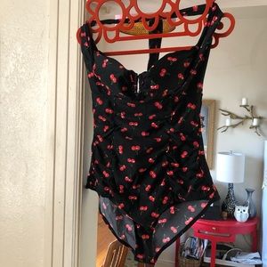 Forever 21 Black Cherry Print One Piece Swimsuit